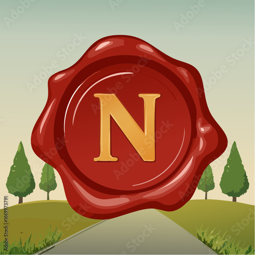 Red seal wax with alphabet letter N vector