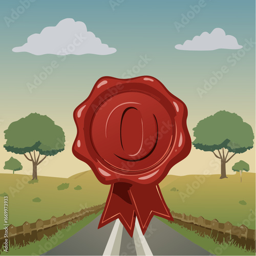 Red seal wax with alphabet letter O vector