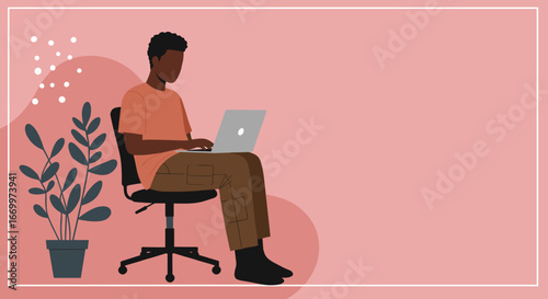 Person working remotely on a laptop at home, focused on online tasks. Ideal for concepts of productivity, digital learning, and modern lifestyle.