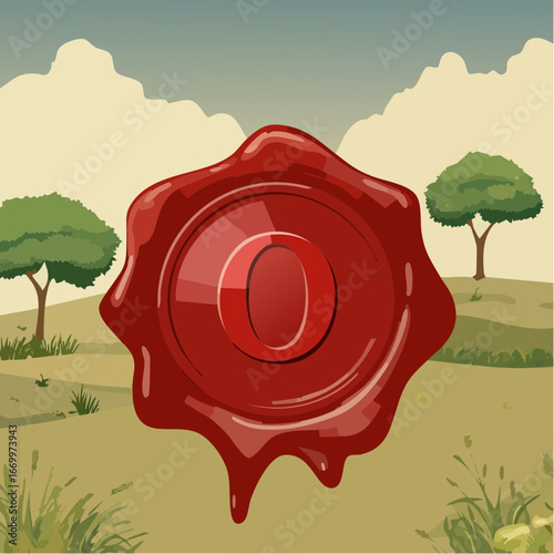 Red seal wax with alphabet letter O vector