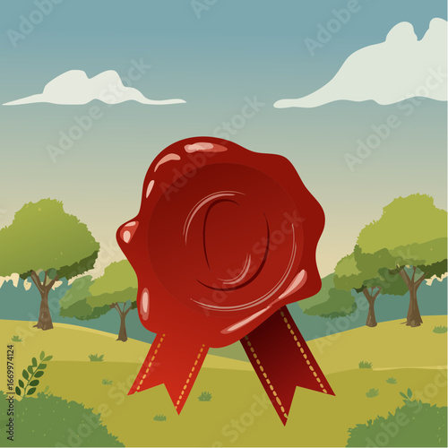 Red seal wax with alphabet letter O vector