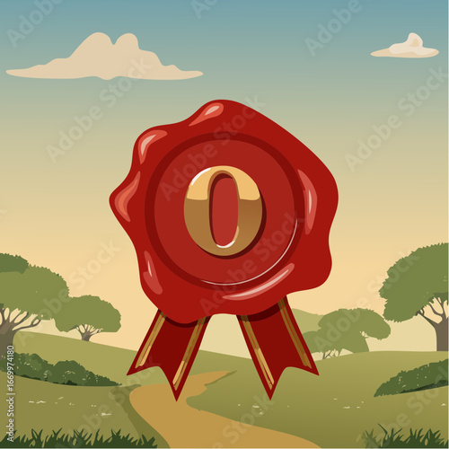 Red seal wax with alphabet letter O vector