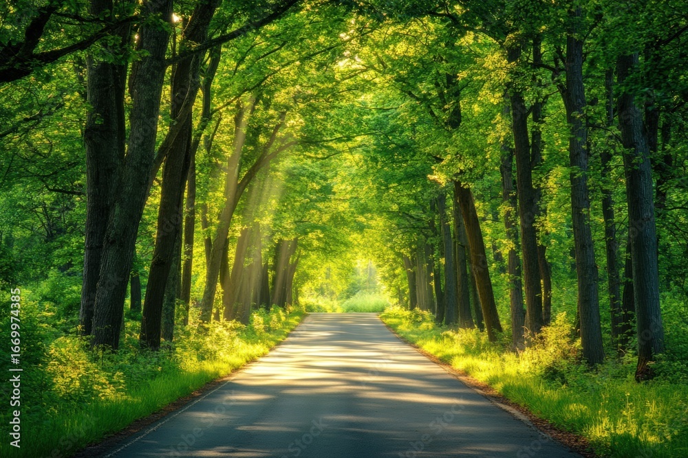 Obraz premium Sunlit forest road in summer