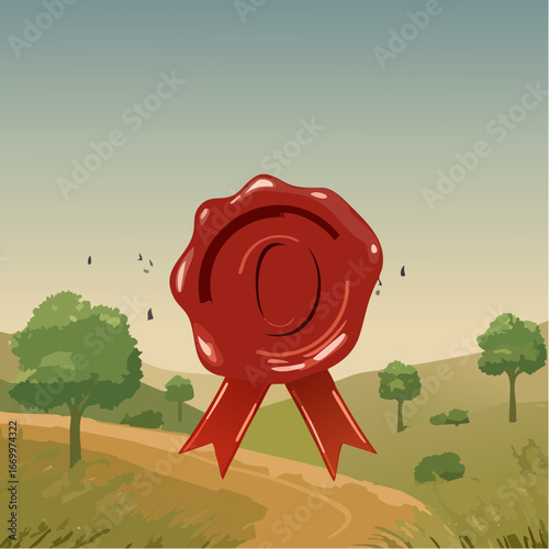 Red seal wax with alphabet letter O vector