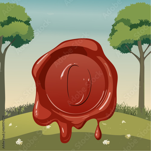 Red seal wax with alphabet letter O vector