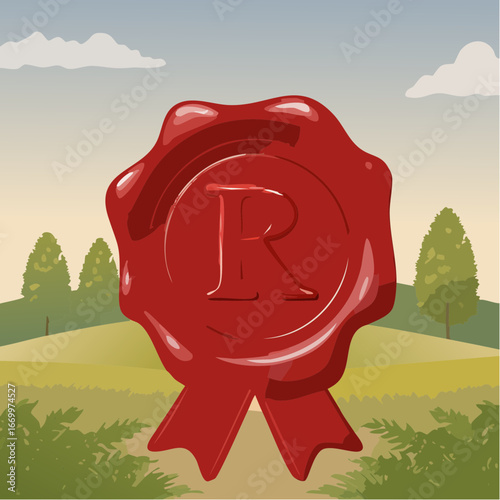 Red seal wax with alphabet letter R vector