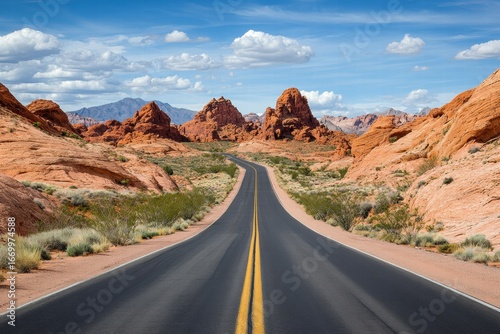 Scenic desert highway with rocky cliffs