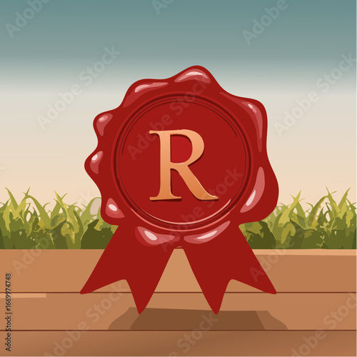 Red seal wax with alphabet letter R vector