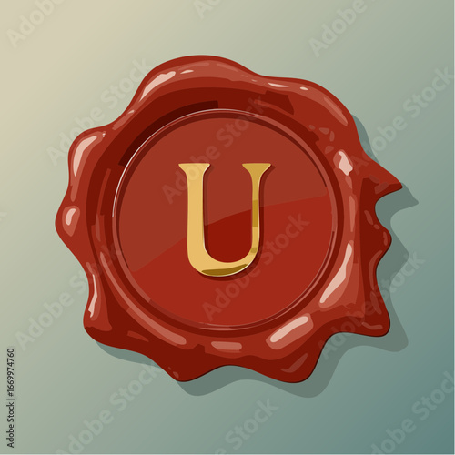 Red seal wax with alphabet letter U vector