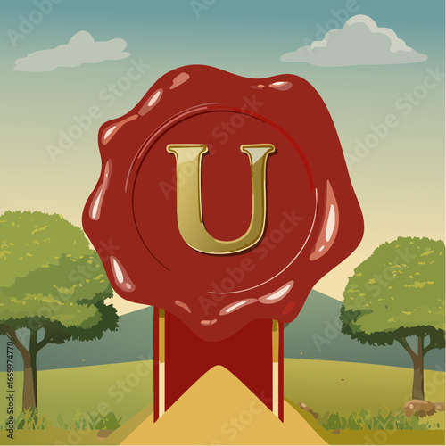 Red seal wax with alphabet letter U vector