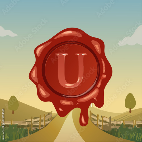 Red seal wax with alphabet letter U vector