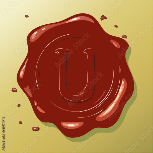 Red seal wax with alphabet letter U vector