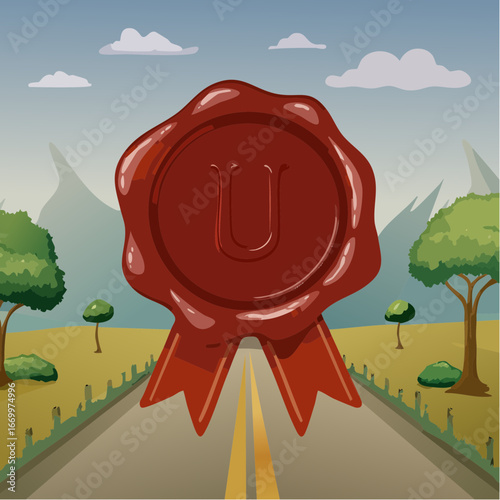 Red seal wax with alphabet letter U vector