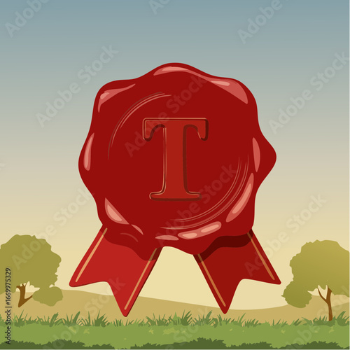 Red seal wax with alphabet letter T vector
