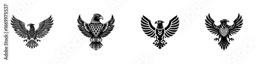 Heraldic Eagle Emblem with Spread Wings and Talons, minimalist monochrome icons