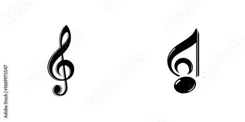 Bilde på lerret Treble clef and eighth note musical symbols black on white, minimalist monochrom