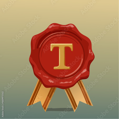 Red seal wax with alphabet letter T vector