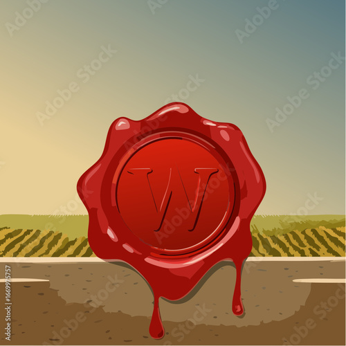 Red seal wax with alphabet letter W vector