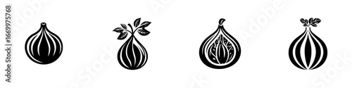 Black and White Fig Fruit Collection, minimalist monochrome icons