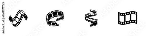 Abstract film strip elements with perforations and frames, motion and cinema concept, minimalist monochrome icons
