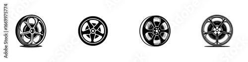 Vintage film reels for cinema and movie production, minimalist monochrome icons