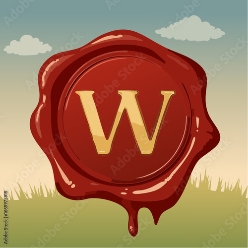 Red seal wax with alphabet letter W vector