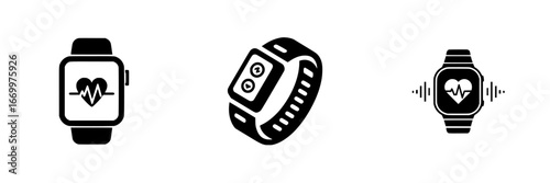 Smartwatch icons for health and fitness tracking, minimalist monochrome icons