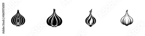 Garlic Bulb and Cloves Set, minimalist monochrome icons
