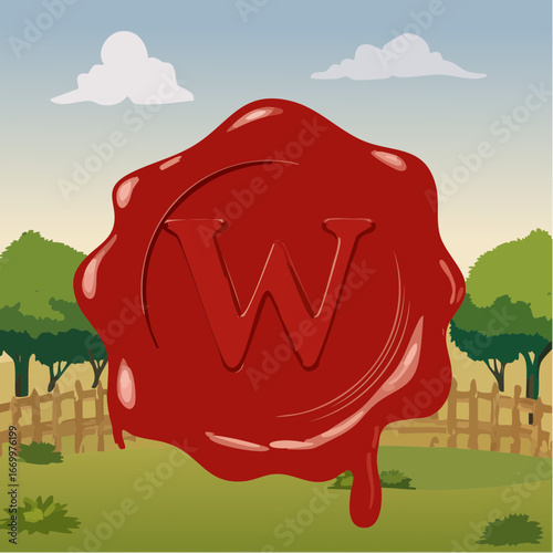 Red seal wax with alphabet letter W vector
