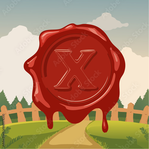 Red seal wax with alphabet letter X vector