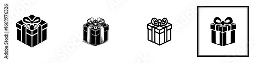 Gift Box Icon Collection with Ribbon and Bow, minimalist monochrome icons