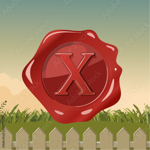 Red seal wax with alphabet letter X vector