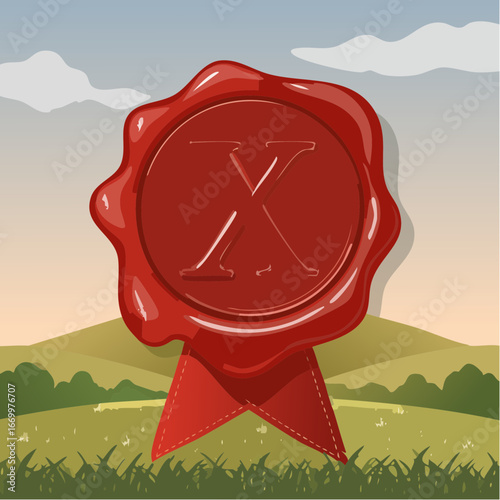 Red seal wax with alphabet letter X vector