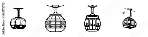Cable Car Gondola Icons, minimalist monochrome icons