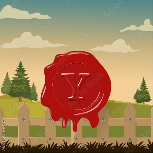 Red seal wax with alphabet letter Y vector