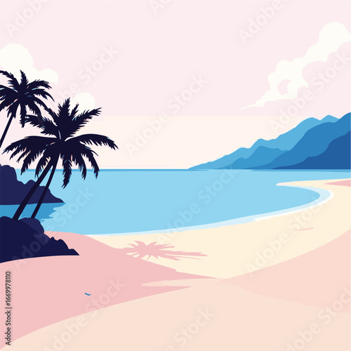 Sandy beach with palm trees and ocean