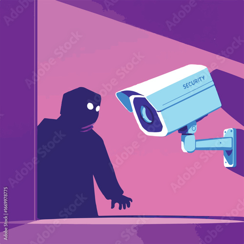CCTV surveillance camera with man silhouette