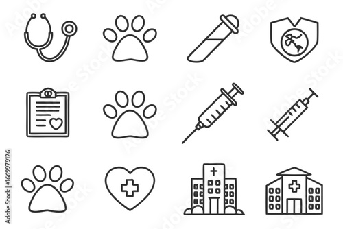 Veterinary Care Outline Icons for Pet Healthcare
