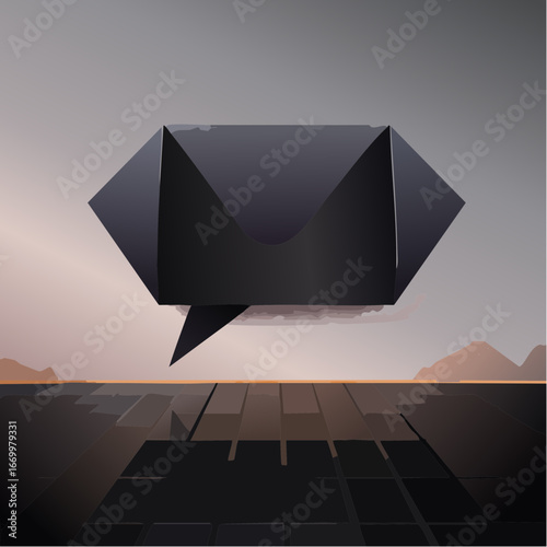 Black glossy origami blank bubble speech vector