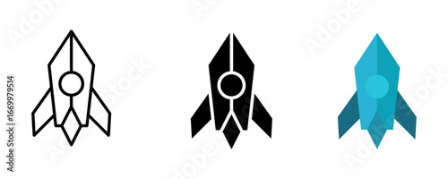 Rocket icon set. Minimalist Style Rocket Ship Launching Exploration Space Graphic Icon