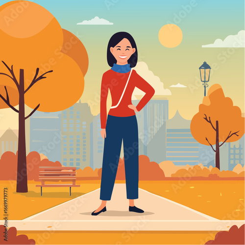 Beautiful portrait of a woman in the park in autumn