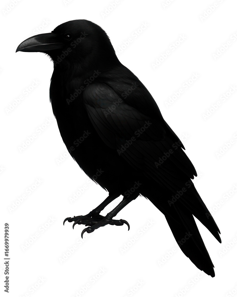 Obraz premium Silhouette of a perched crow with a robust beak