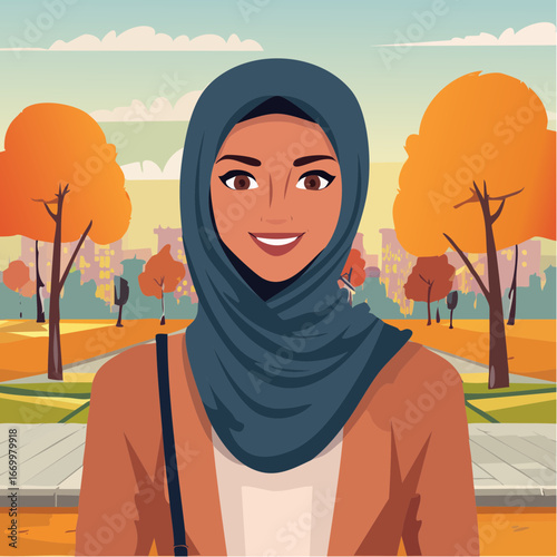 Beautiful portrait of a woman in the park in autumn