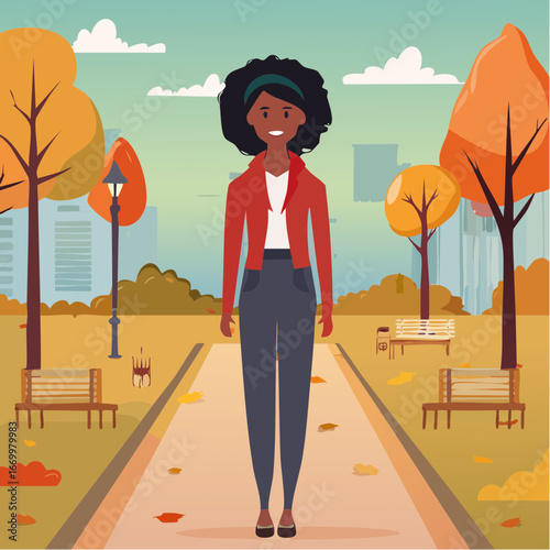 Beautiful woman portrait in a park in an autumn scenery