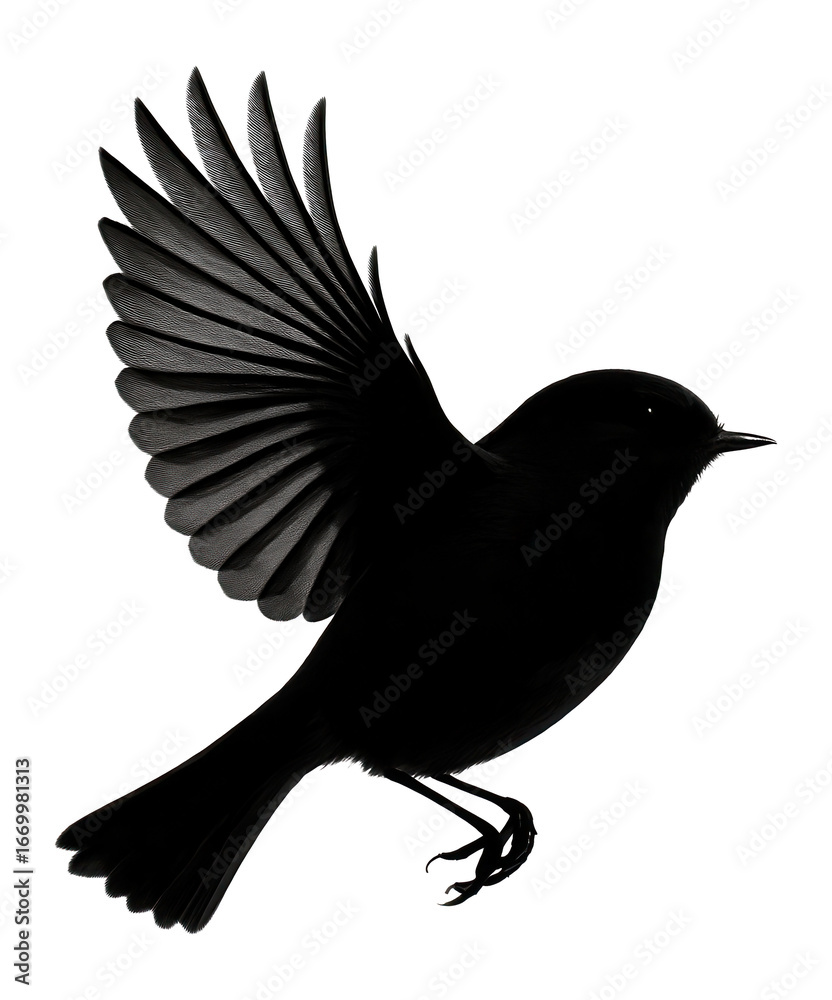 Fototapeta premium Silhouette of a flying robin with a dynamic pose