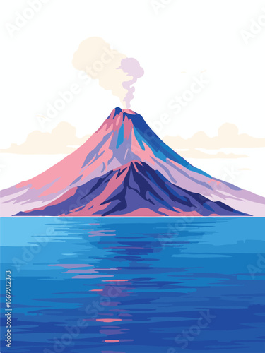 Active Volcano Eruption with Sunset Background