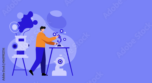 Dedicated researcher working with a microscope in a modern lab, symbolizing scientific discovery, innovation, and technological advancement. Ideal for business, education, and medical content.