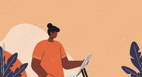 Woman working remotely on laptop in a calm setting. Represents freelance work, online education, or a modern digital lifestyle, blending productivity with comfort.