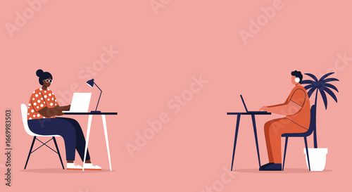 Diverse professionals working remotely on laptops. Represents modern hybrid work, global collaboration, productivity, and flexible lifestyle in a digital age.