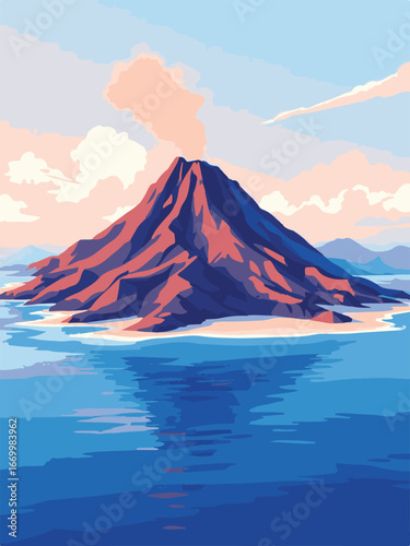 Active Volcano Eruption with Sunset Background